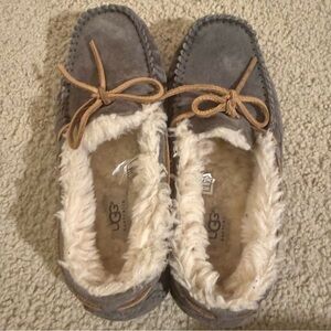 UGG Gray Moccasins with Plush Cream Lining